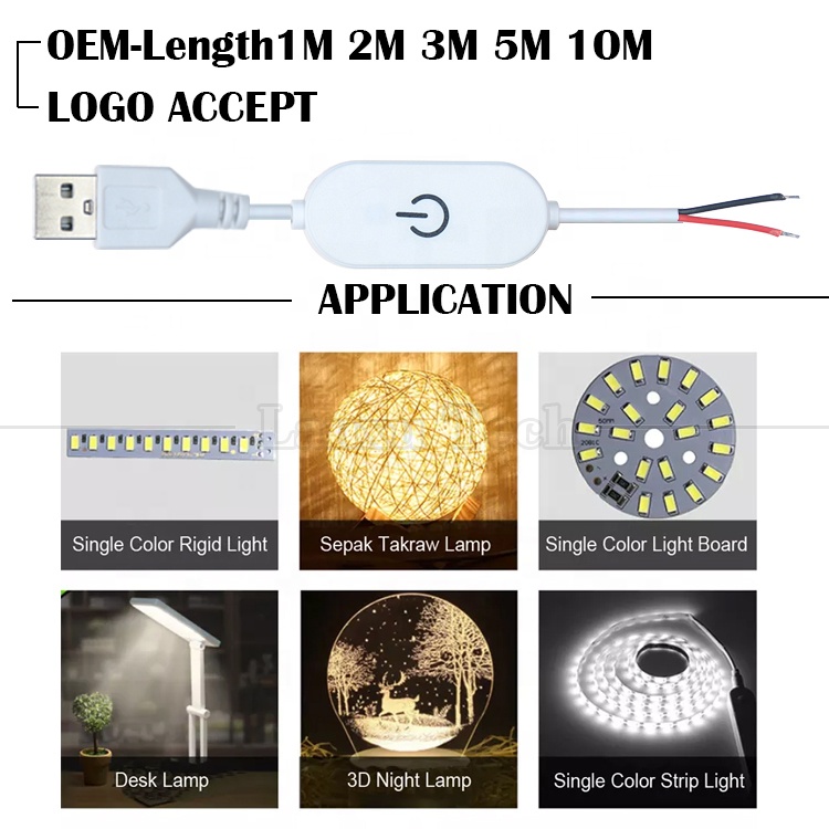 5V 1m on off Switch Controller USB to Open Wires End Cable Touch Dimmer for 3w 5w Led Strip Light Lamp