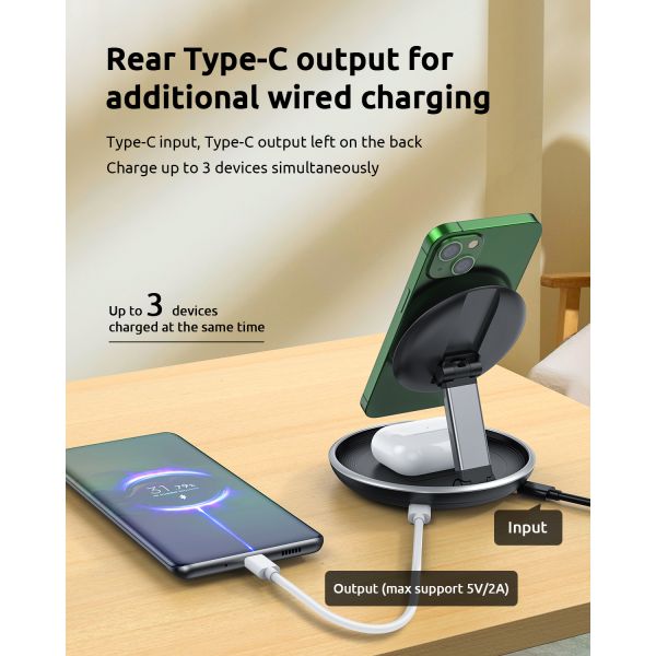 Magnetic 3 In 1 Wireless Charging Station 118*118*27.8mm With Qi Function