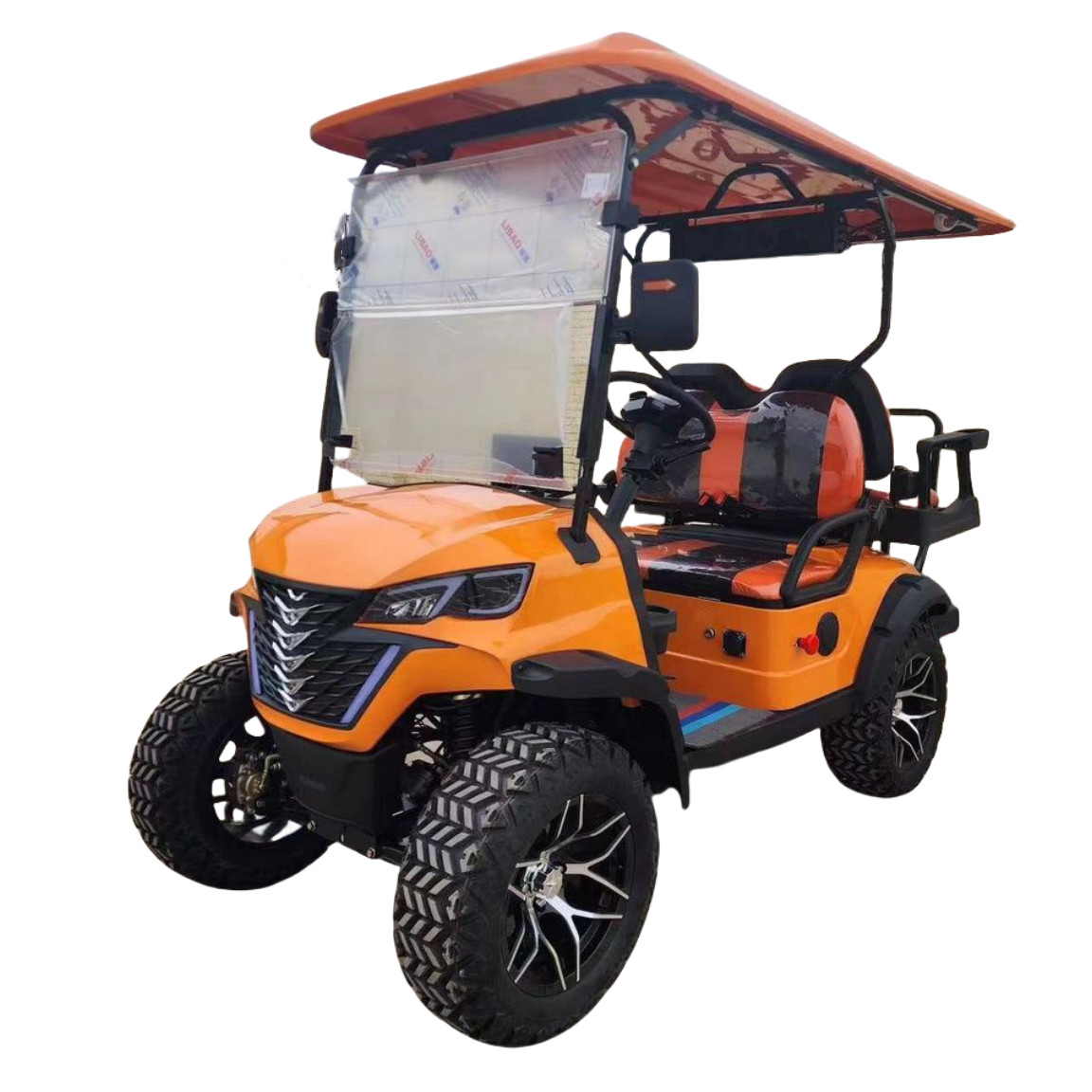 Luxury Four Seater Golf Cart Equipped With Powerful Motor All Terrain Tires Enjoying A Prestigious Ride With Comfortable Seating