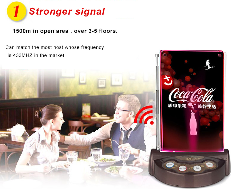 High quality wireless waiter call button with 4 keys and flash menu holder
