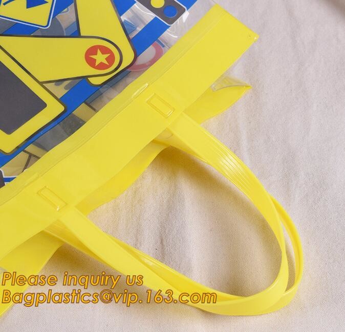 Factory Custom made Environmental PVC clear packaging toy storage handle bag,plastic tote packaging bag with handles fro