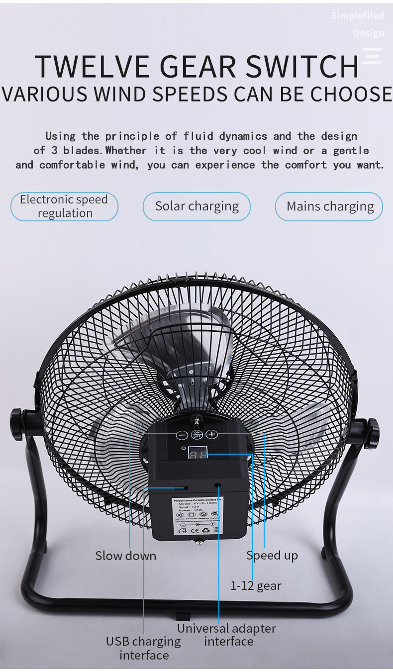 DC Solar Cell Portable Rechargeable Desktop Fan 12H LED Lamp Solar