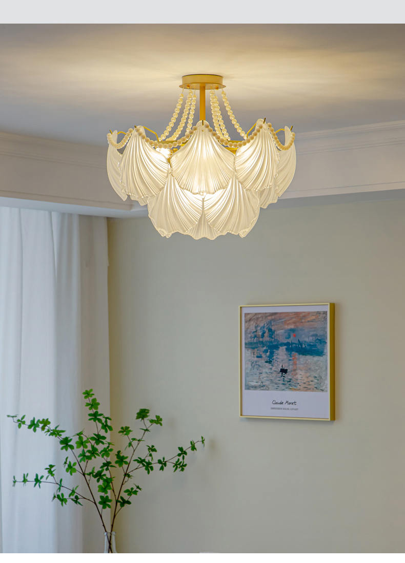 Modern Led Chandelier For Living Room Frosted Glass Luxury Shell Chandelier Lamp(WH-CY-247)