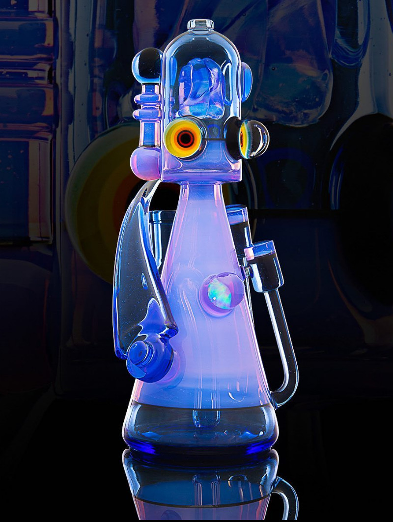 7mm Thickness Hand Printing Bumblebee Glass Water Pipe Glow In The Night