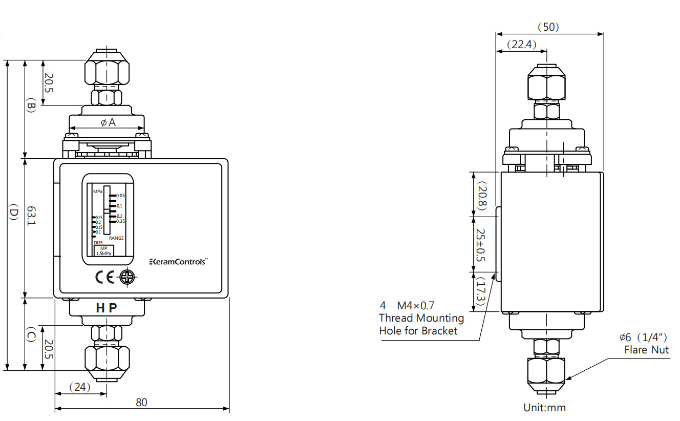 Adjustable Pressure Switch , Differential Pressure Controller for Water