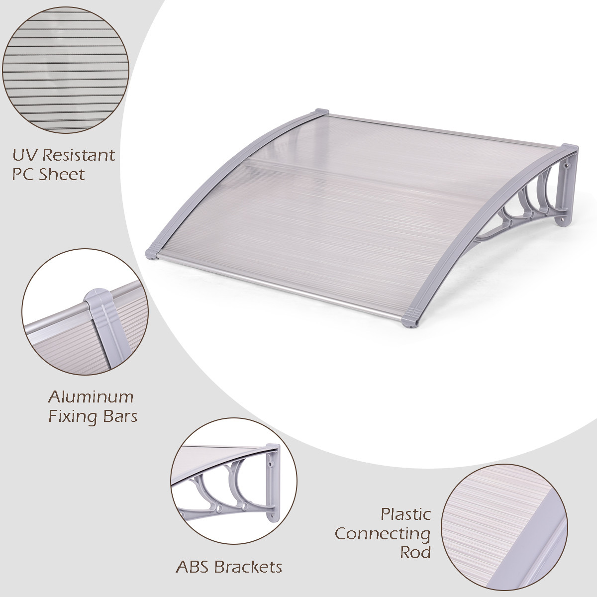 Lightweight 240cm Polycarbonate Window Door Awning