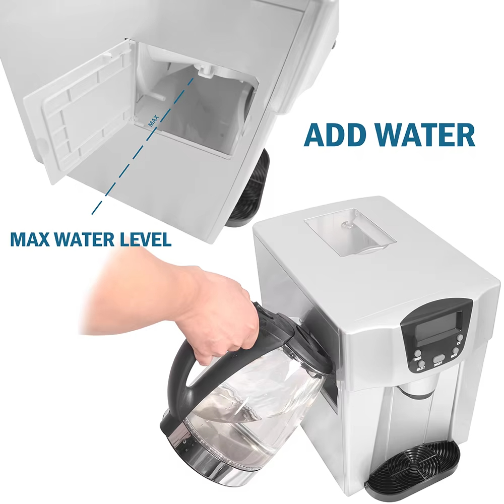 UV printing 2 in 1 Water Dispenser 20kg Bullet Ice Making Small Home Commercial Ice Maker Machines for Business Automatic