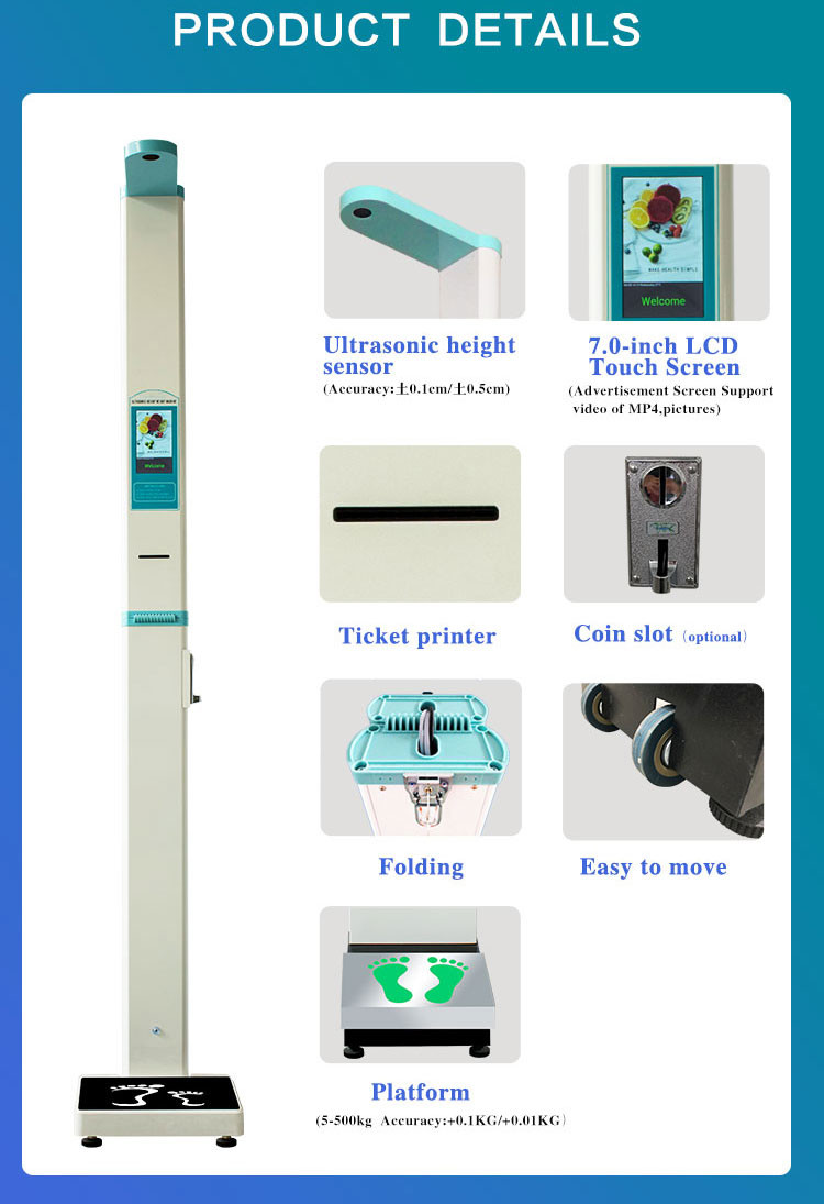 7 Inch LCD Weight And Height Measuring Machine Voice Guide For Hospital