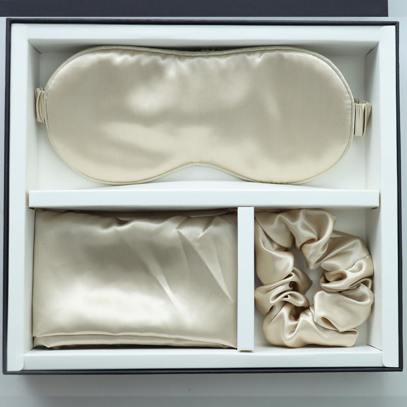 Luxury Sleep Black Silk Eye Mask Custom LOGO OEM/OEM 100% Silk Pillow Case Set Black