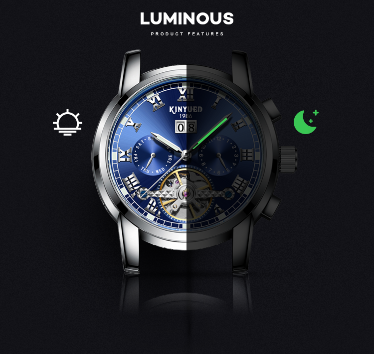 Modern Business Stainless Steel Skeleton Watch Hollow Out Case Back
