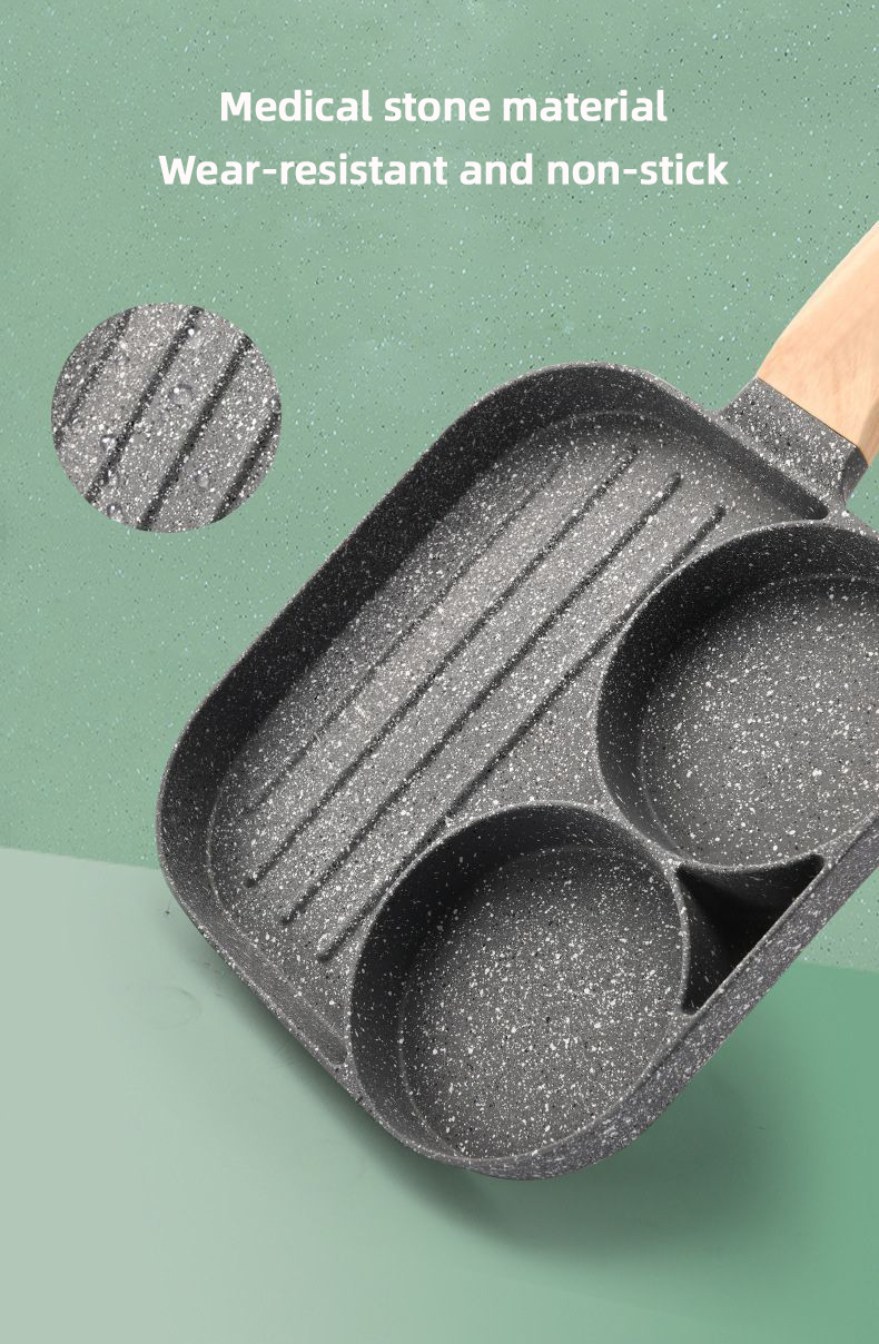 Non-stick Fried Egg Pot Flat-bottomed Frying Pan Kitchen Cooking Pot Omelette Pan 3-hole Medical Stone Frying Pan