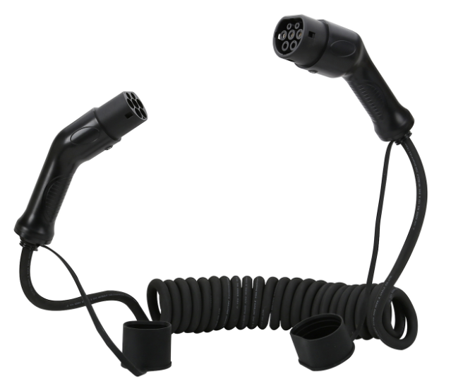 Three Phase Type 2 EV Cable Coiled Spring EV Car Charging Cable 16A 32A 22KW