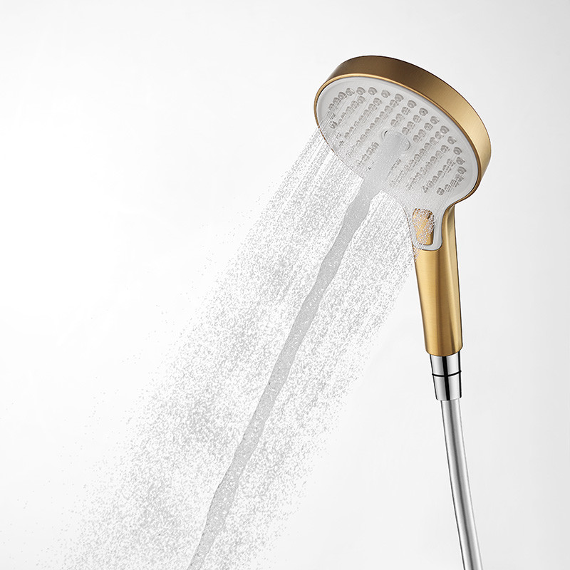 Thermostatic Bathroom Hand Shower Mixer Set Gold Style Two Way Brass