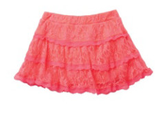 Children Polyester Spandex Rose Red Lace Short Skirt