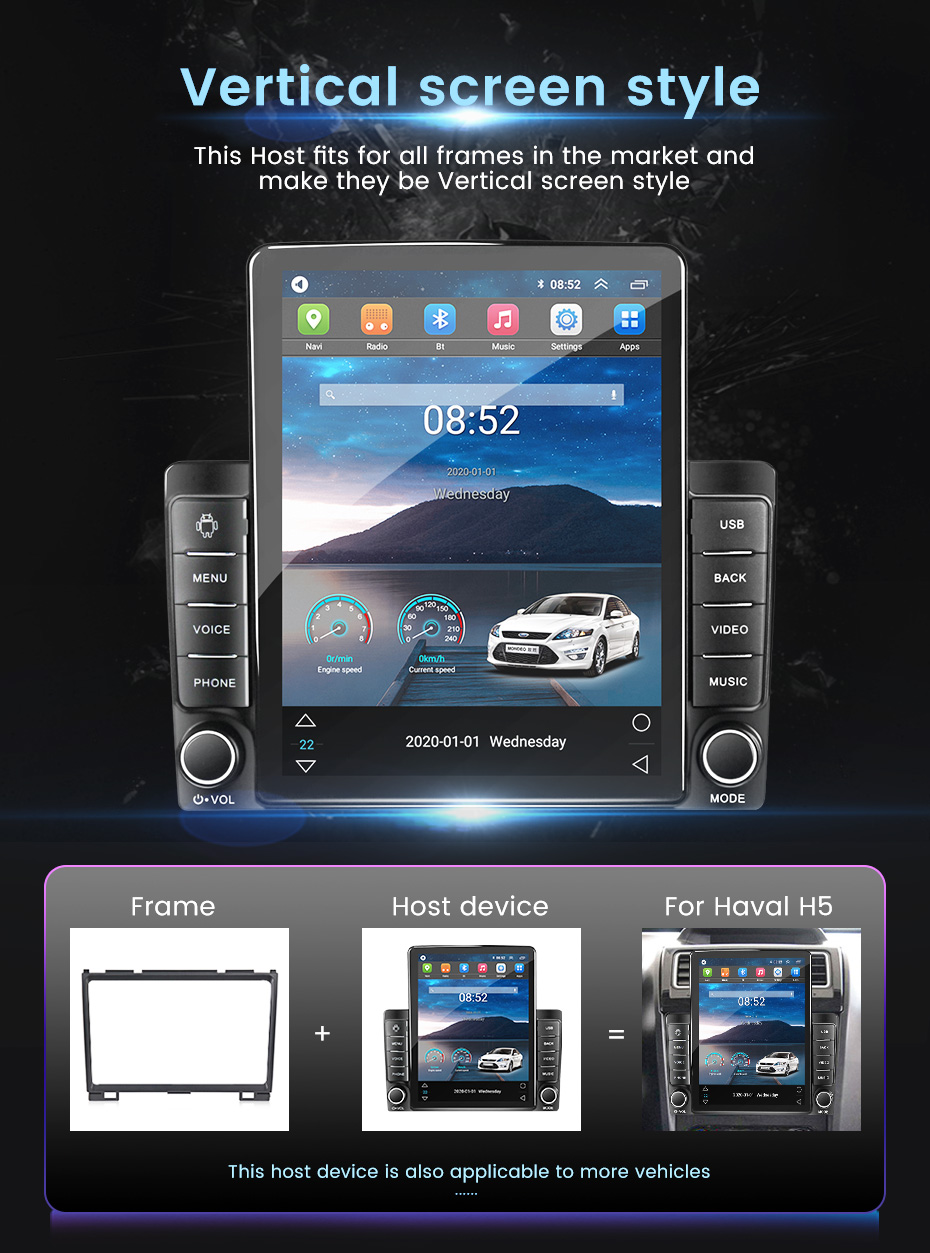 Uniersal Car Model 9.7 inch 2 din Double Din Android 12 Car DVD Player with GPS and Bluetooth