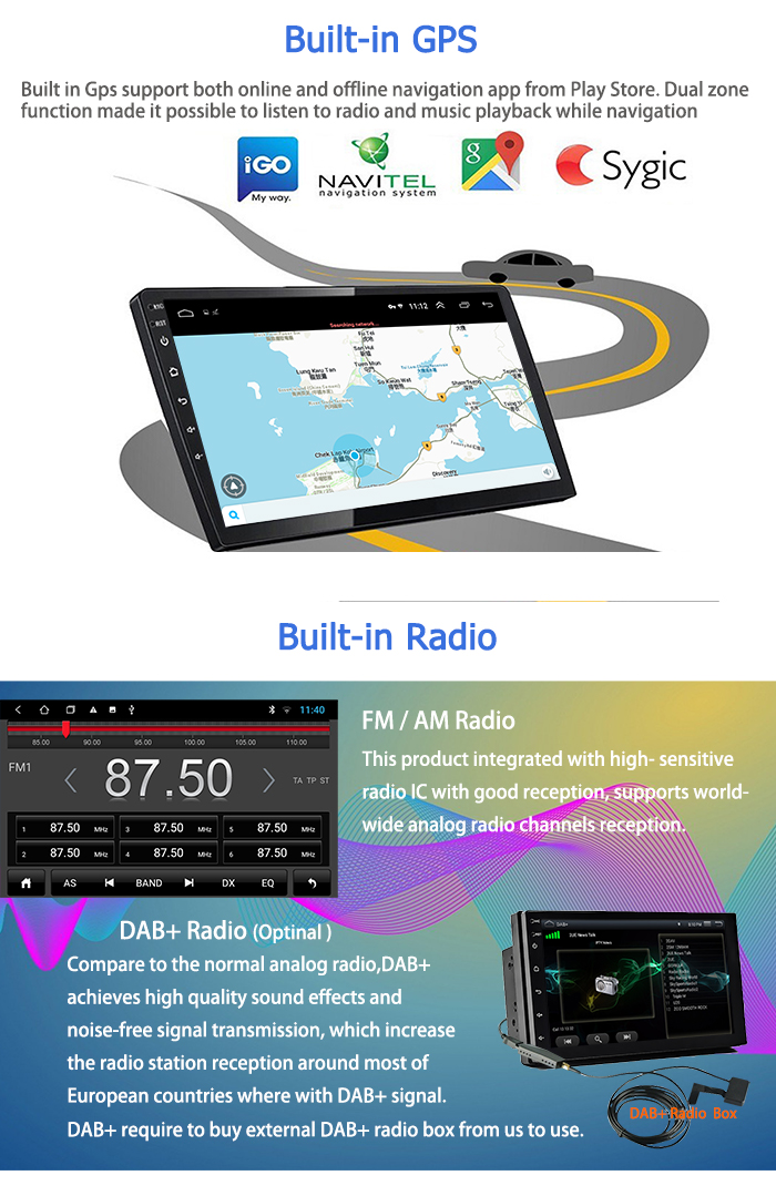 2GB+16GB 7 Inch Universal Car Stereo Multimedia Player with Wifi Touch Tablet for Toyota Corolla Auris Vios