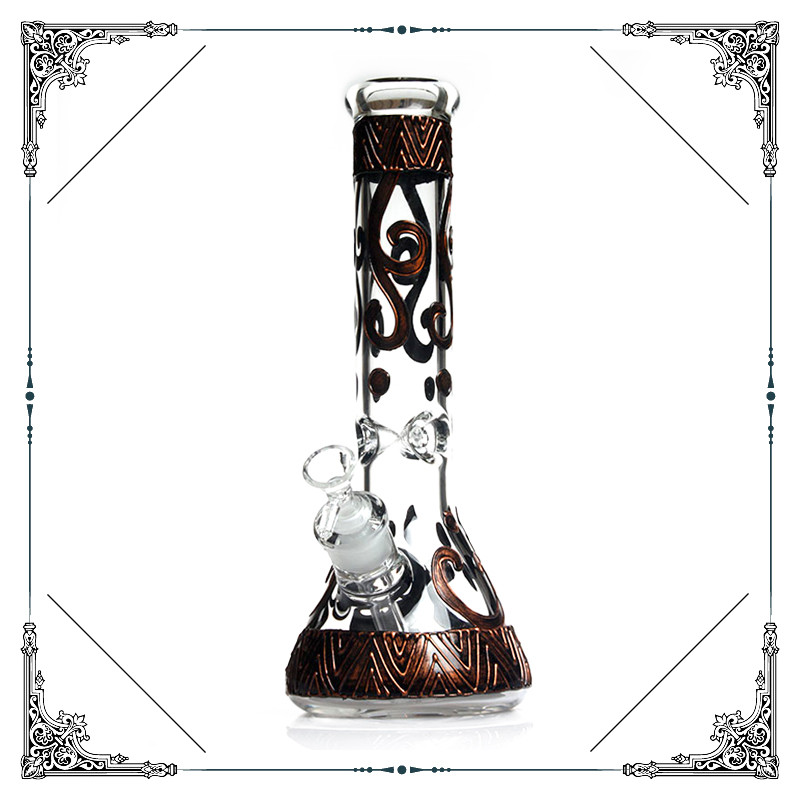 Mixed Color Smoking Glass Water Pipe / Borosilicate Glass Bongs With Copper Art