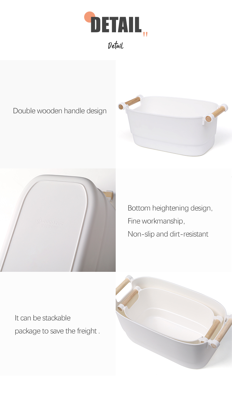 Bathroom 5L 10L White Plastic Pantry Bins With Wooden Handles