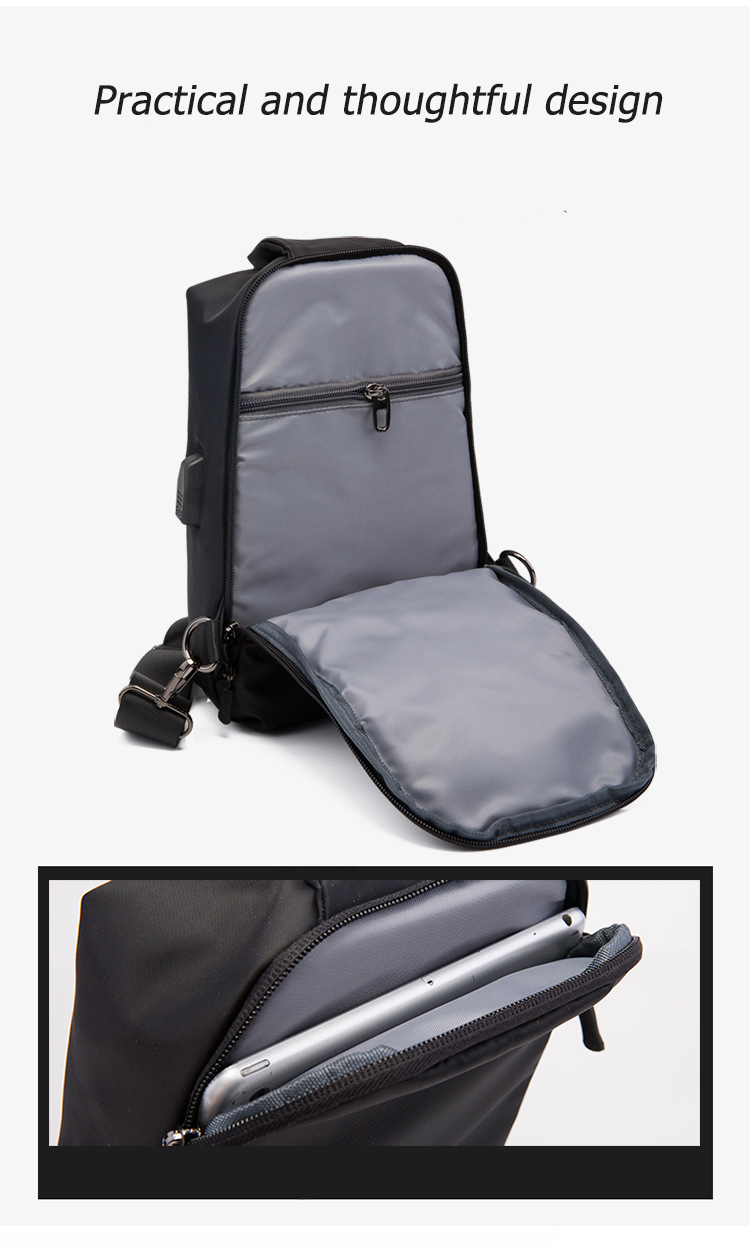 Water Resistant Polyester Lining Anti Theft Chest Sling Bags With USB 5L