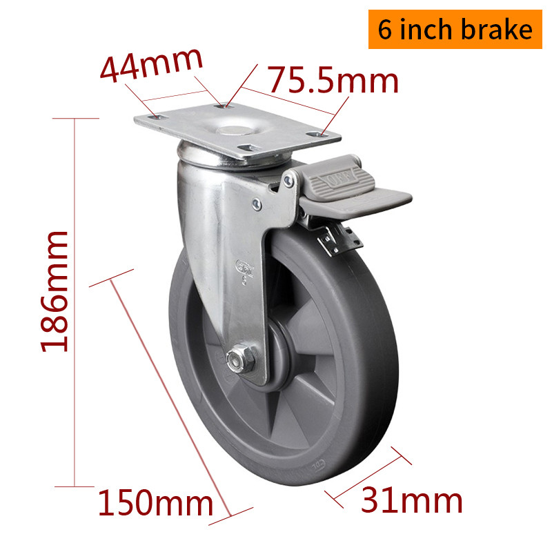 EDL Medium Duty Zinc Coating 6inch 110kg Plate TPE Caster by Rigid, Swivel and Brake type 5716P-57