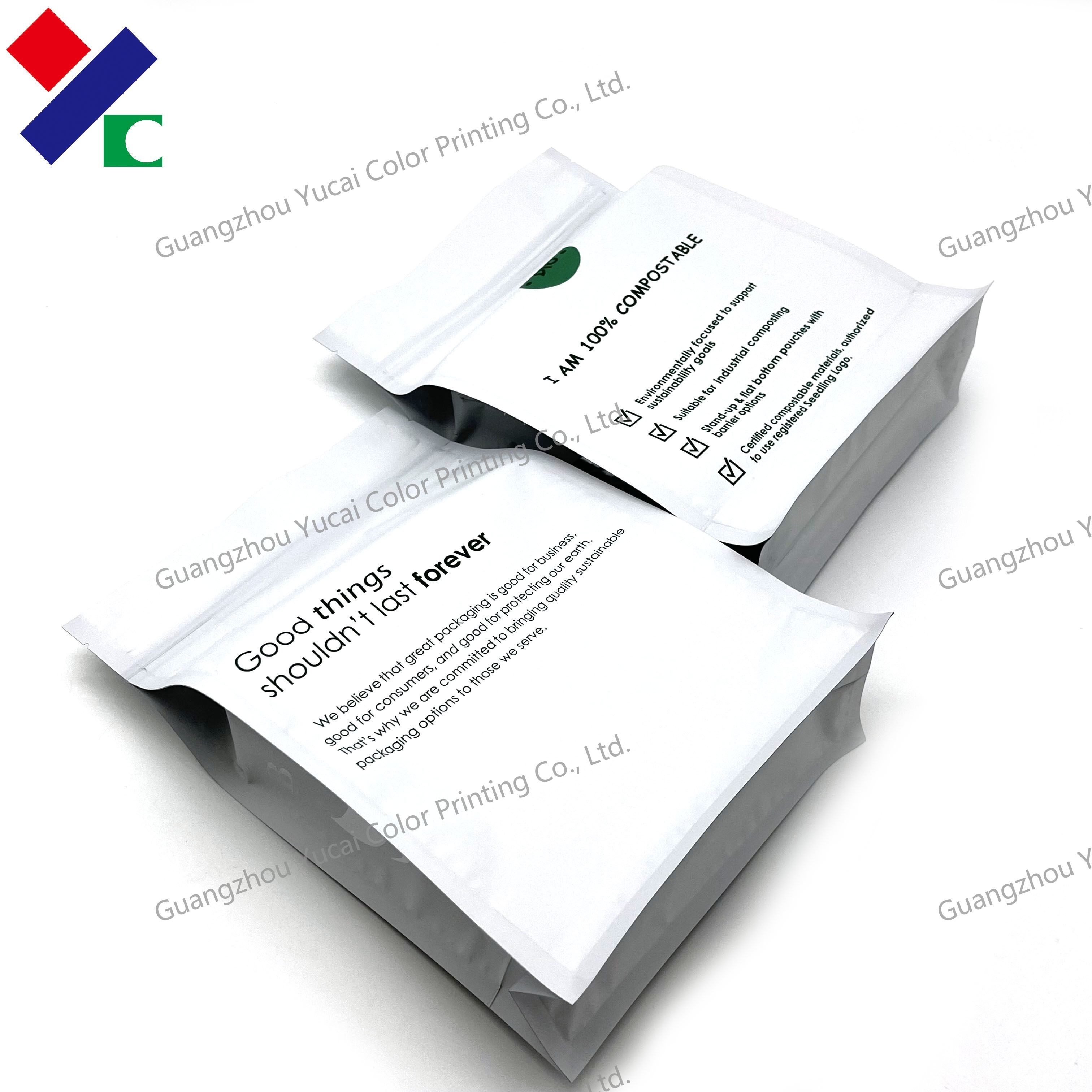 Compostable Flat Bottom Stand Up Pouch Gloss Finish Air Tightness