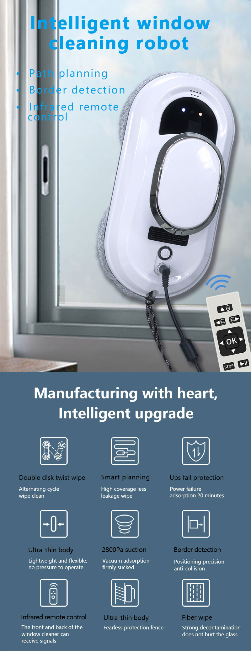 AC110-240v Smart Window Cleaning Robot for Automatic Cleaning of Building Facade