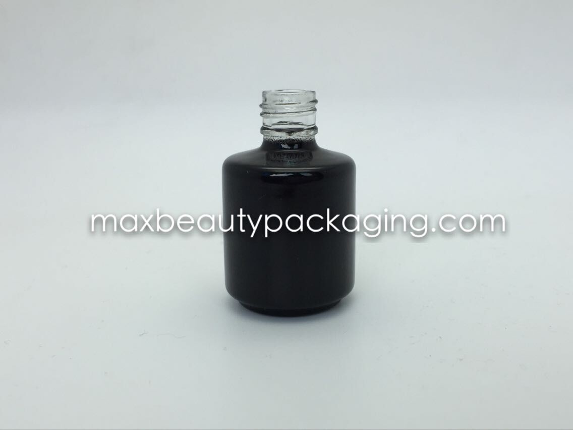 hot sale thick and strong powder coating gel bottle 15ml shiny black round shape gel polish bottle nail polish packaging