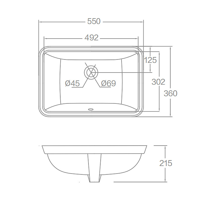 SASO Sanitary Ware Under Counter Top Basin Rectangle Ceramic Glazed