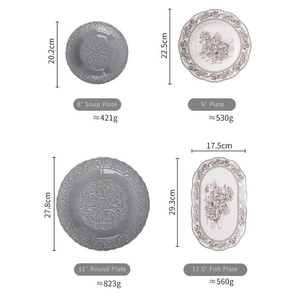 European Style Gray Dinnerware Sets With Luxury Porcelain And Scenic Pattern Ceramic
