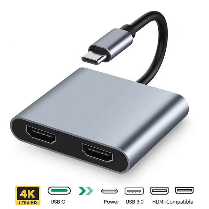 4-in-1 USB C to Dual 4K HDMI MST Adapter for Charging Data Transfer and Video Output