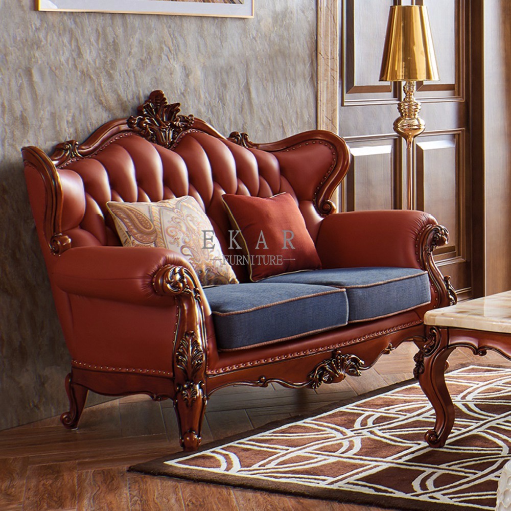 Couch Living Room Set 6 Seater Wooden Leather Sofa