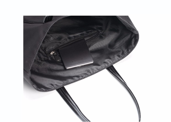 Cotton Canvas Tote Bags Black Nylon Fabric With Patent Leather PU Handle