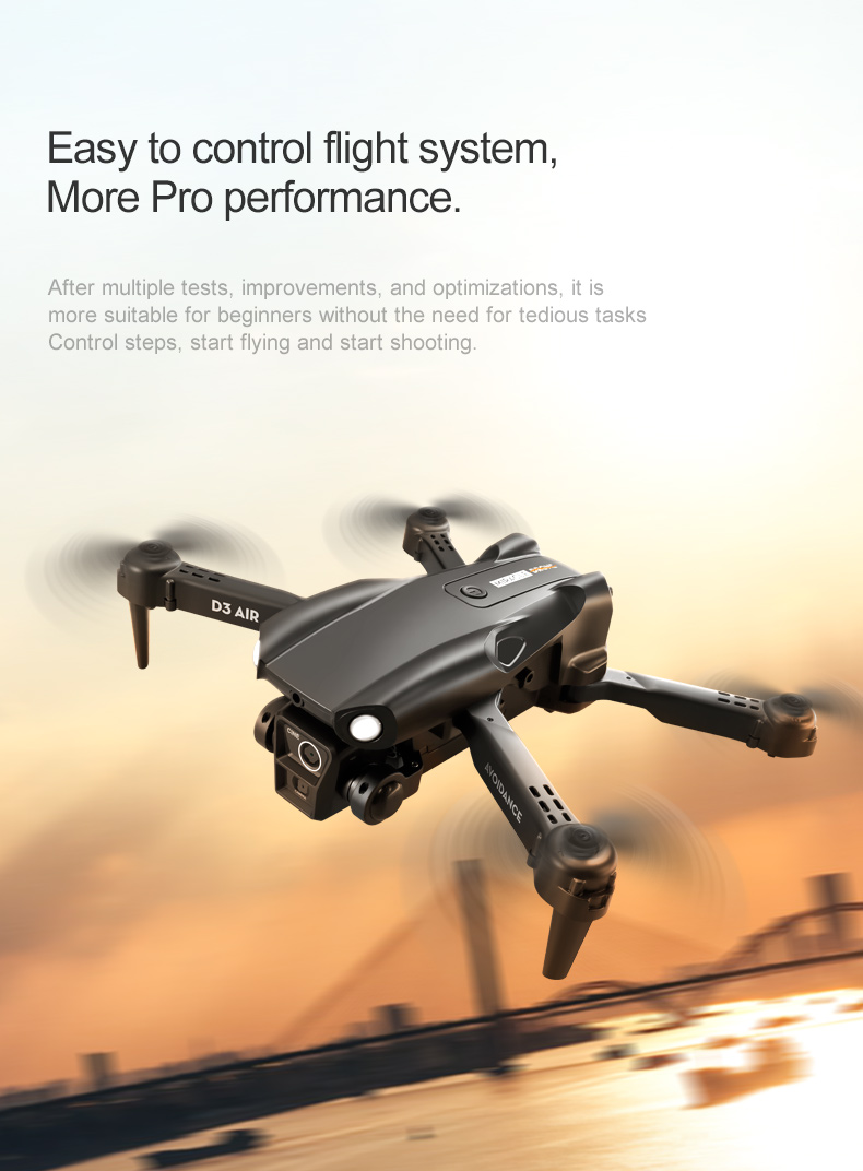 2024 D3 Air Drone LED Light 360-degree Tumbling Headless Mode Optical Flow Positioning Foldable RC Drone for Beginners