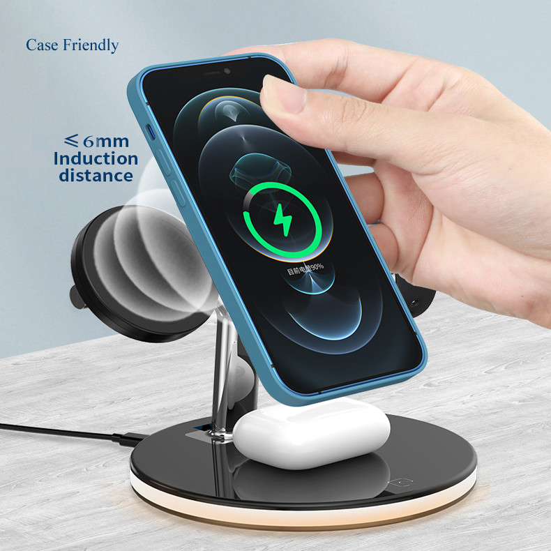 White Type C Wireless Phone Charger Stand 15w Fast 4 In 1 Qi Charging Dock