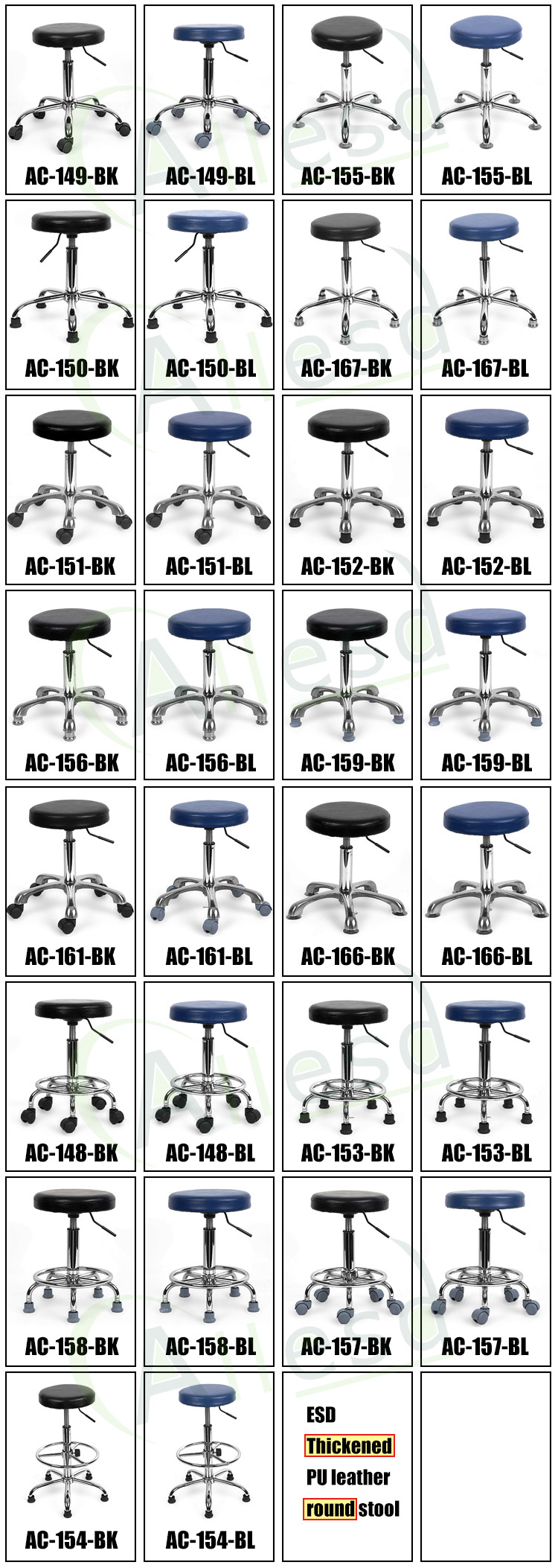 Round ESD Safe Chairs Thickened Pu Leather Electronic Industry Lab Used