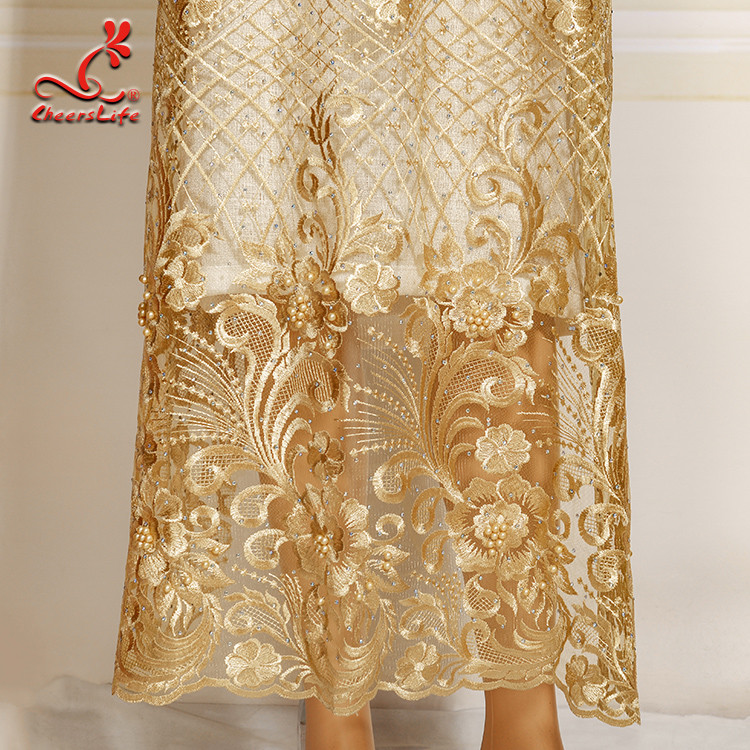 Colorful Beaded Embroidered Lace Fabric For Indian Sarees OEM ODM