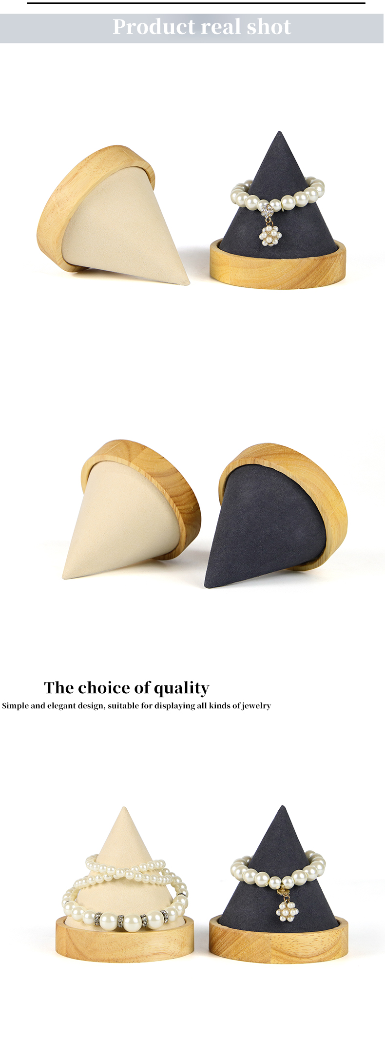 Wooden Cone Shaped Jewelry Display Stand for Bracelet Bangle Watch Exhibition