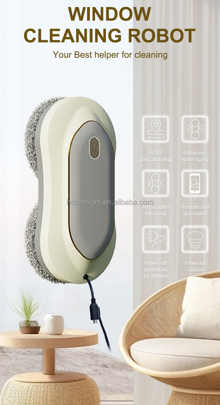 High Capacity 650mAh Battery Electric Powered Automatic Window Cleaner Robot Vacuum for Household US Plug Type