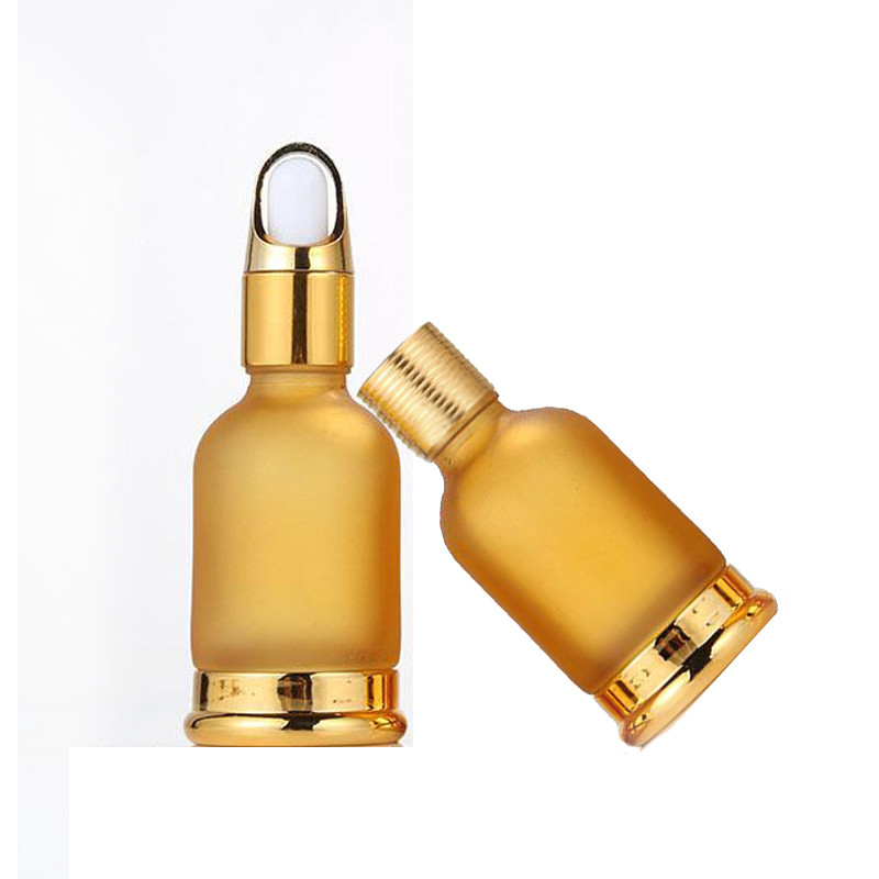 Luxury Gold Dropper Frosted Glass Essential Oil Bottle Round Shape