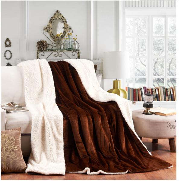 Quality Warm Double Layer Velvet Sherpa Blanket For Bed / Sofa , Micro Mink Sherpa Blanket for sale