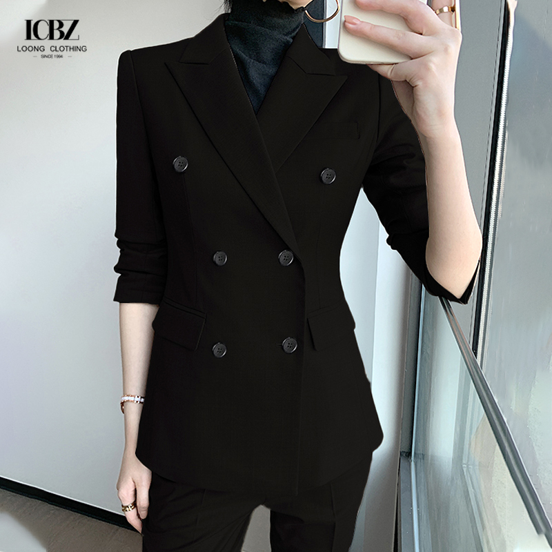 Full Sleeve Length High Cut V-Neck Business Formal Pants Suits for Women's Office