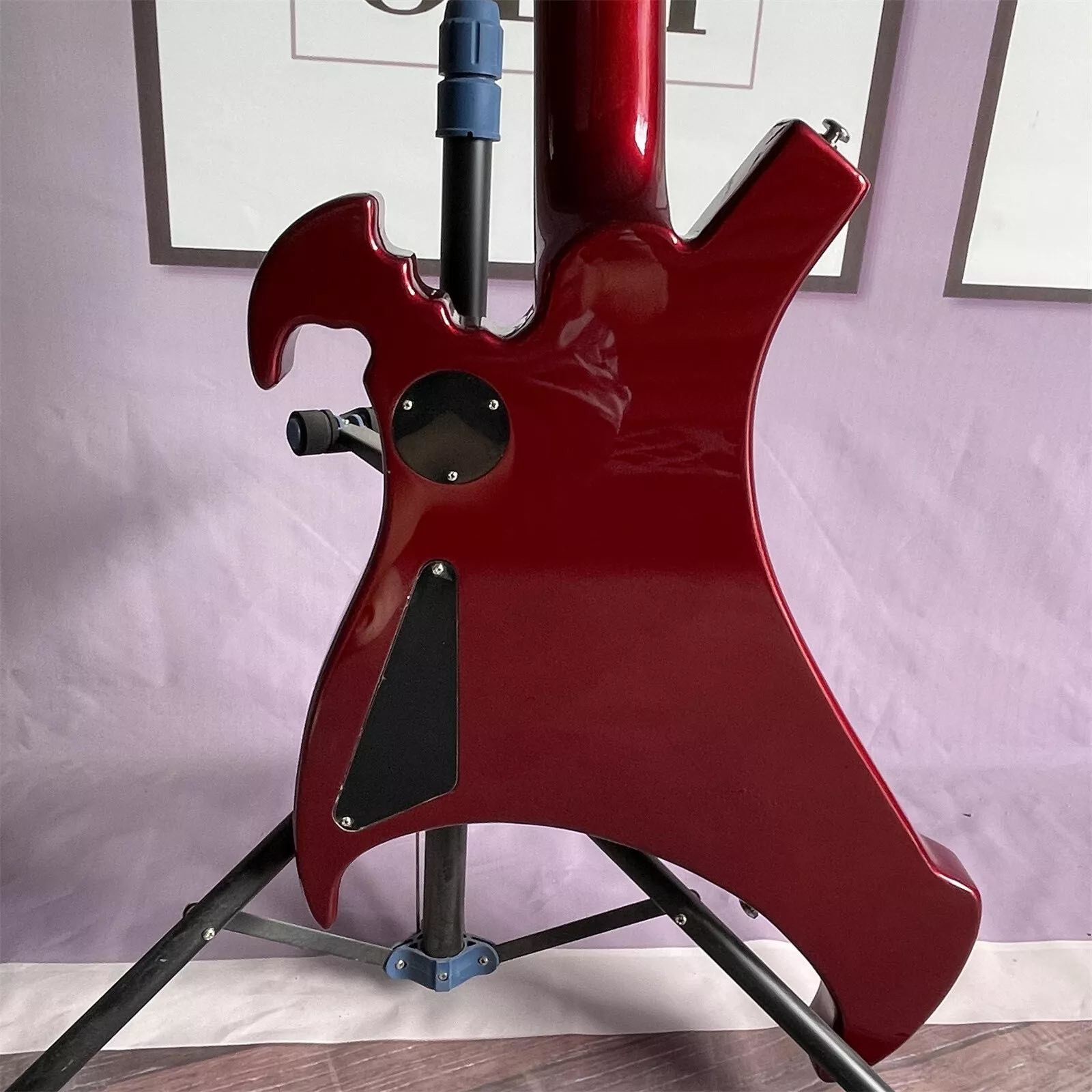 Custom 4 Strings Irregular Special Body Shape Electric Bass Guitar in Metallic Red ​Color Solid Body Maple Neck