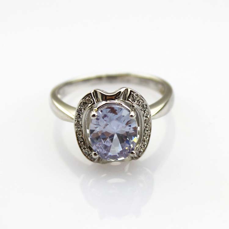 Women Jewelry 7mmx9mm Oval Purple Cubic Zirconia Sterling Silver Ring(R197)