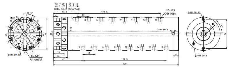 3016004 series 3016004 Series M5 16 Passage Pnuematic/+Electric Hybridry Rotary Unions slip ring Drawing 