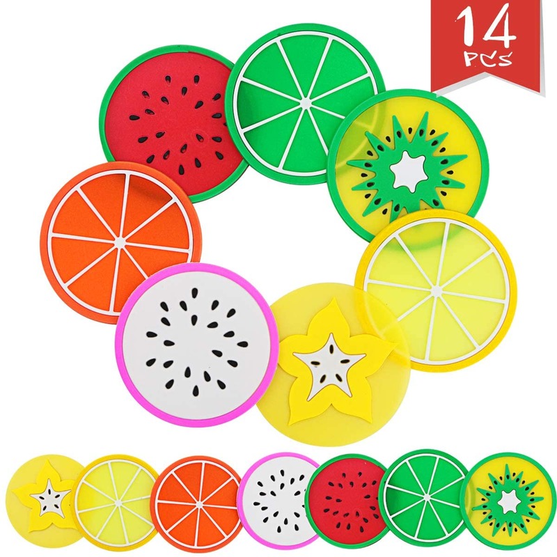 Minglu CM-009 Fruit Slice Silicone Coaster, Non-Slip Drink Cup Pad Tabletop Protection Colorful Slice Silicone Drink Coasters