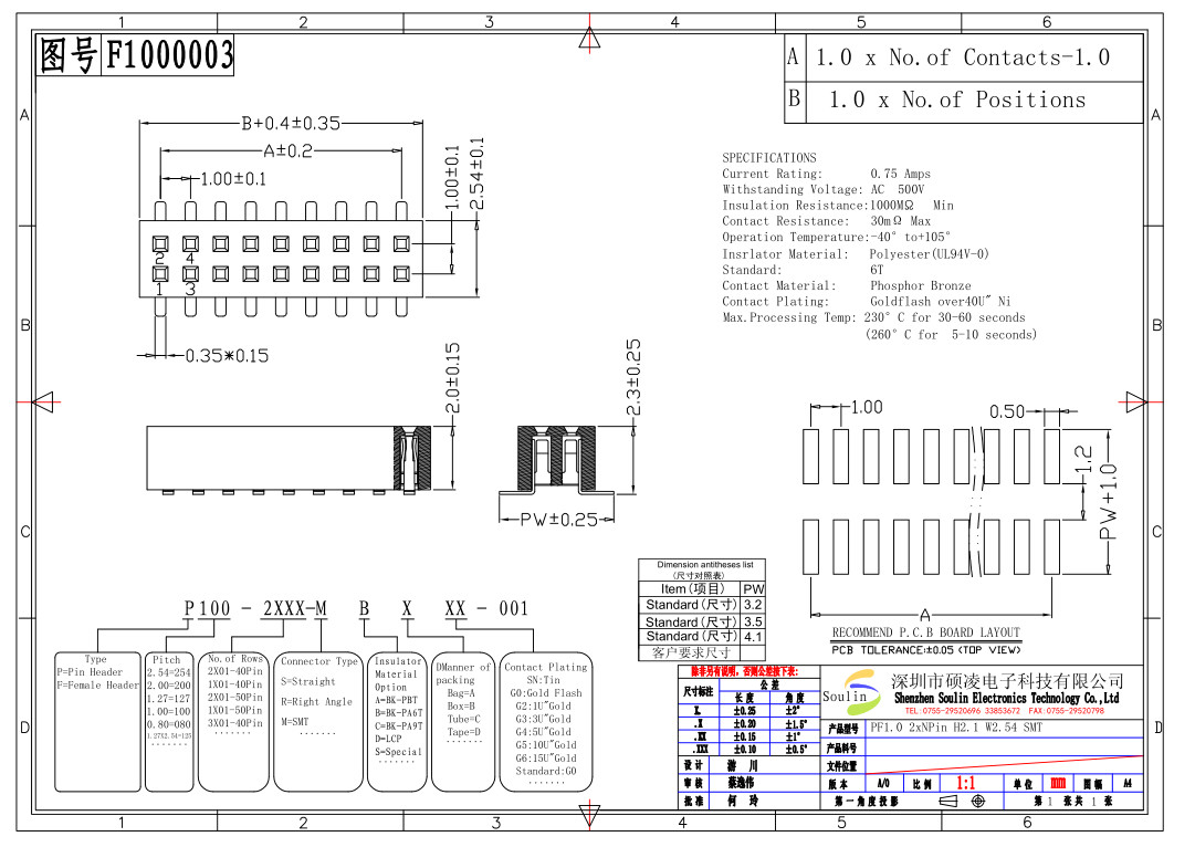 Waterproof 1.0mm Pitch Female Header Connector Current Rating 0.75Amps