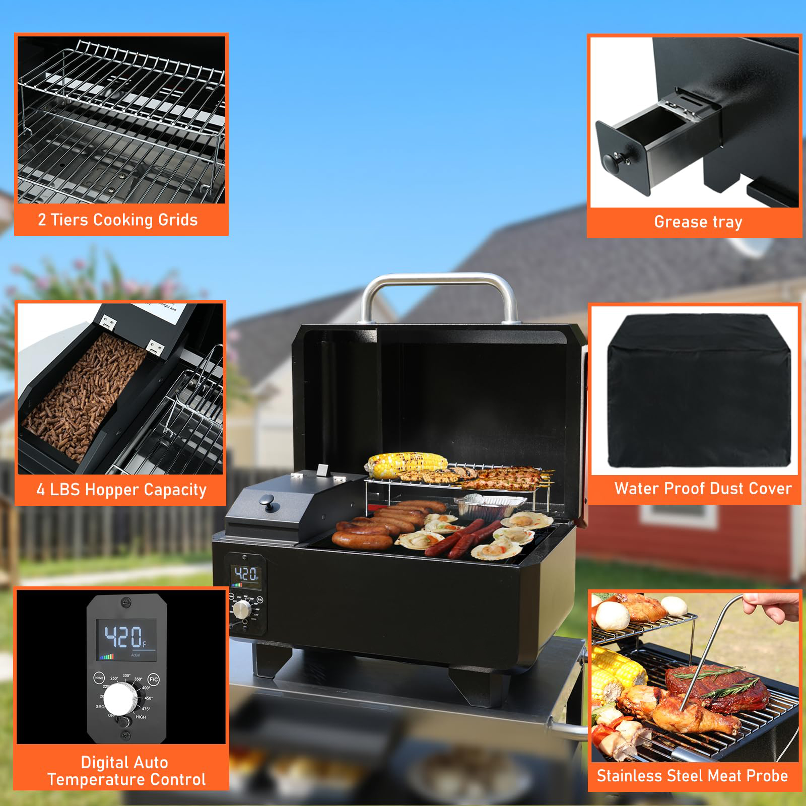 Easy to Clean 8 In 1 Electric Griddle Wood Pellet Grill for Portable Outdoor Cooking