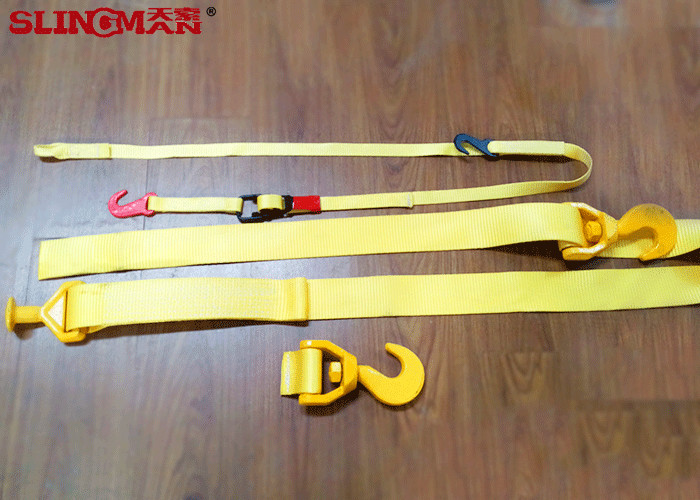 Yellow Webbing Lashing Strap With 100% High Tenacity Polyester Yarn Belt Material