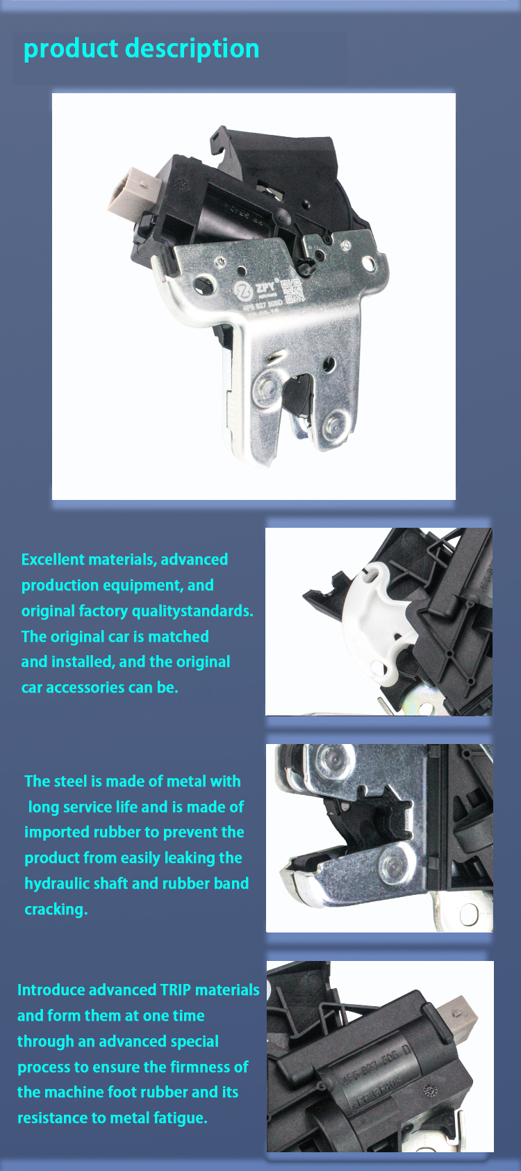 ZPY Auto Parts Wholesale Car Trunk Door Lock Actuator Cover Tail Lock For Audi A4 A6 Sedan Jetta MK5 Passat B6 3C2 B7 4F5827505D