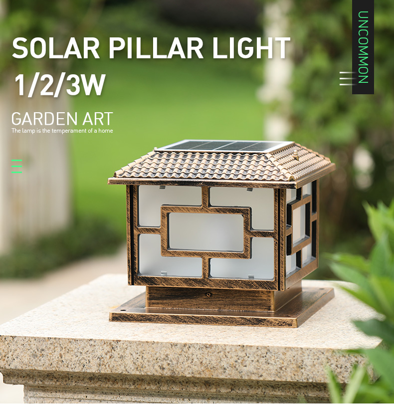 Black Bronze Aluminum Solar Pillar Light Energy Saving Fence Solar Post Cap Lighting
